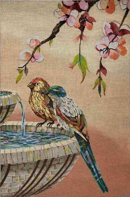 Birds in fountain mosaic