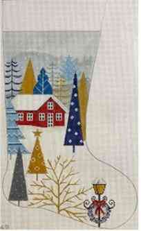 Blue and Gold Christmas Scene Stocking