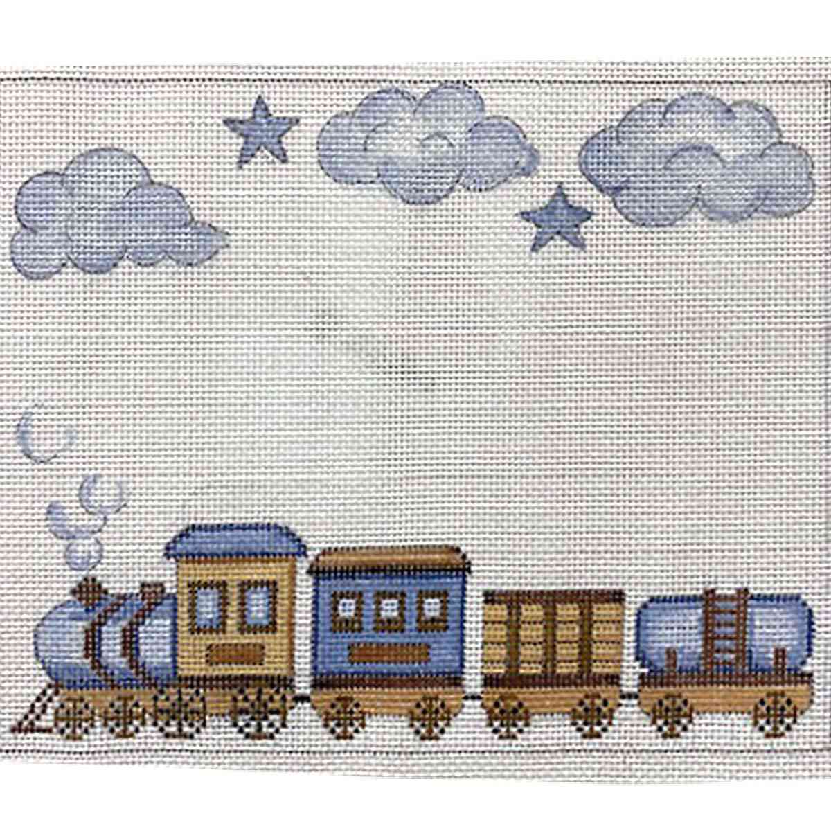 BLUE AND BROWN TRAIN BIRTH ANNOUNCMNT