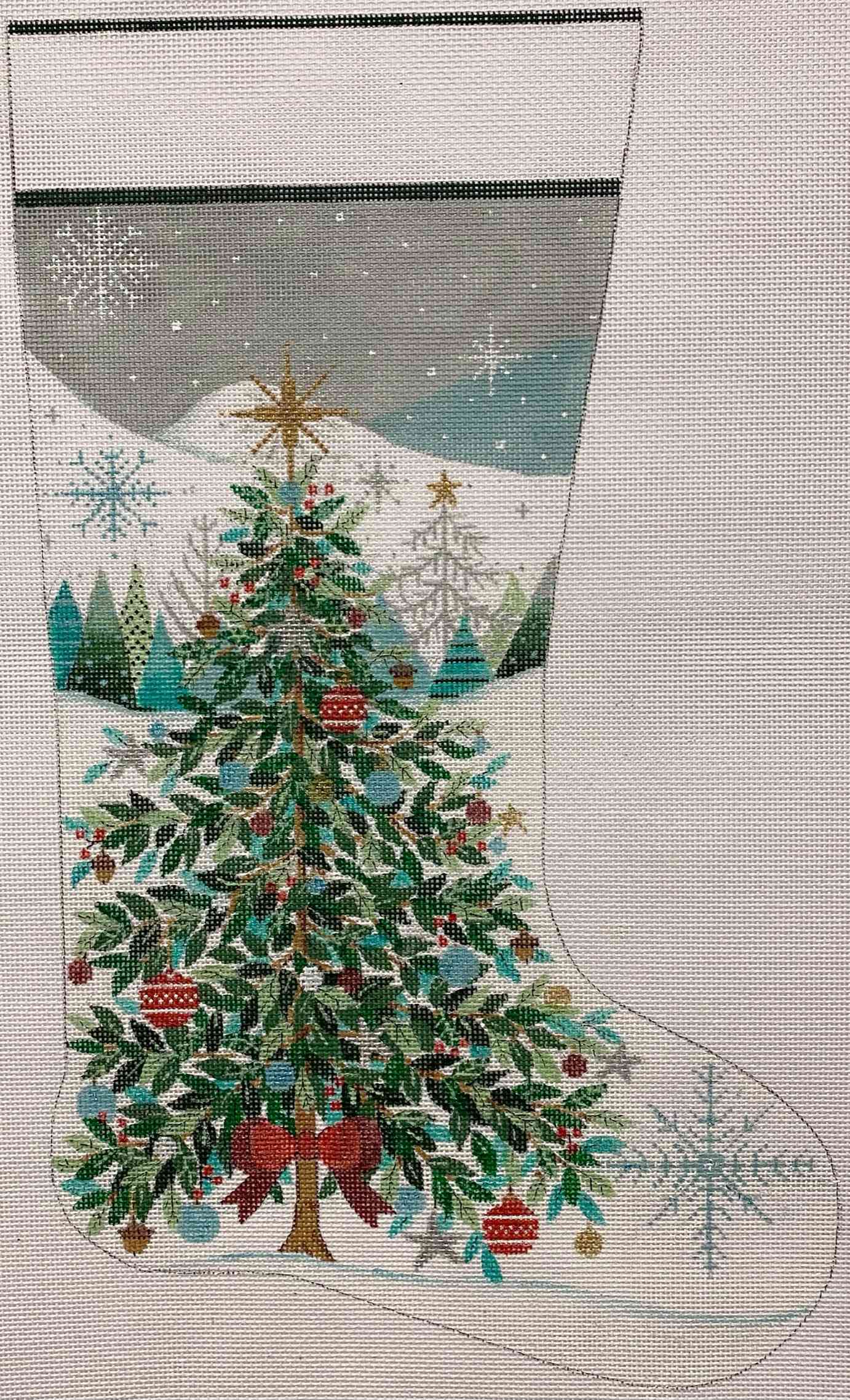 CHRISTMAS TREE W/RED BOW STOCKING