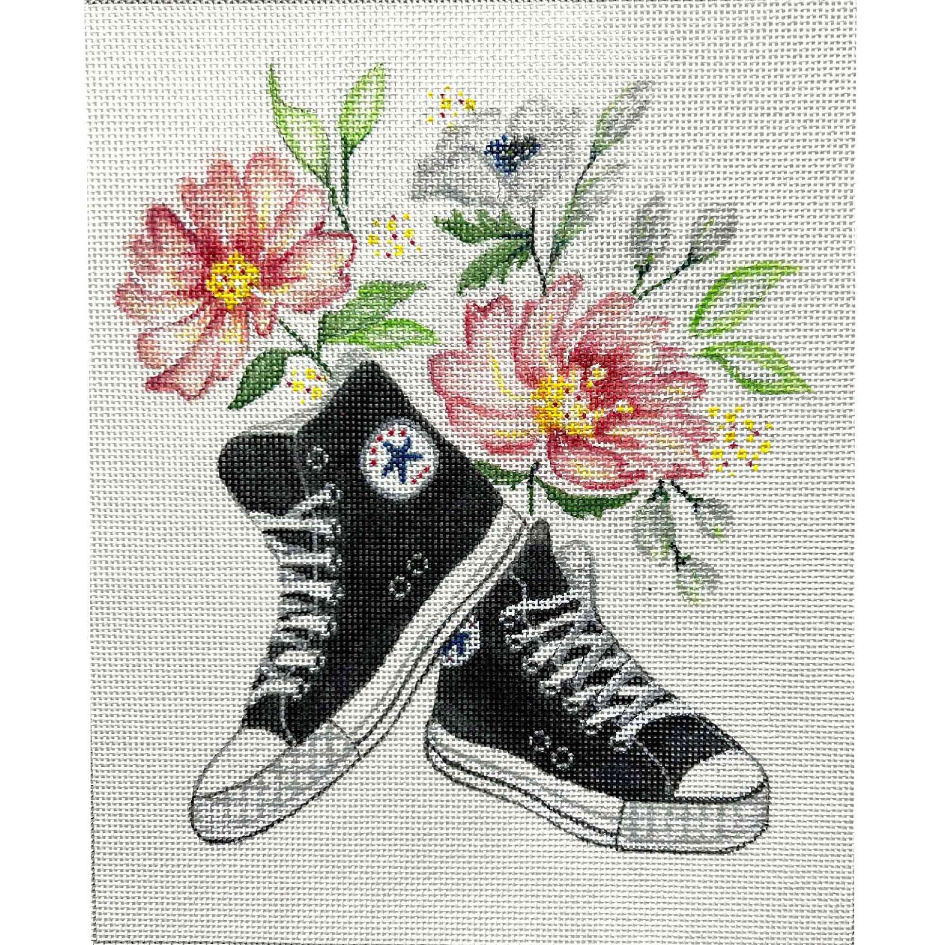 BLACK HIGH TOPS WITH FLOWERS