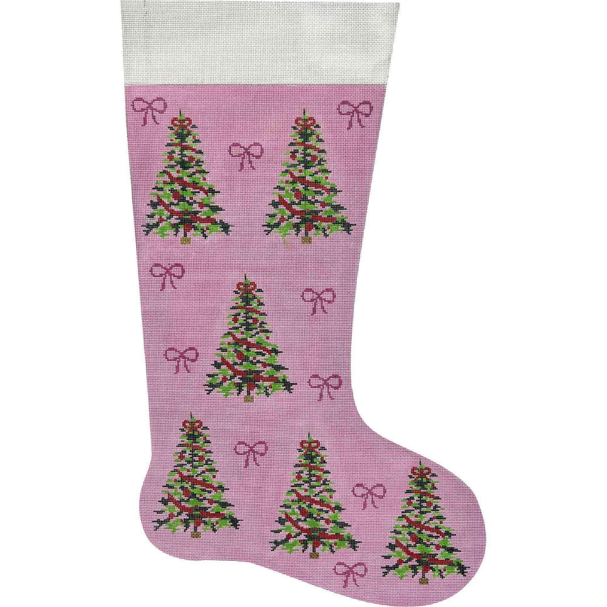 CHRISTMAS TREES ON PINK STOCKING