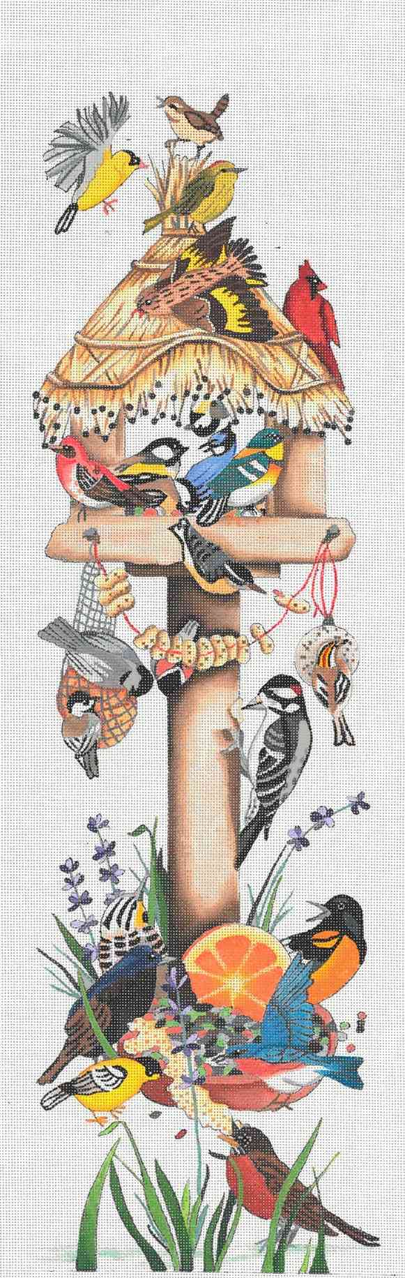 Garden Birds w Vintage Bird Feeder