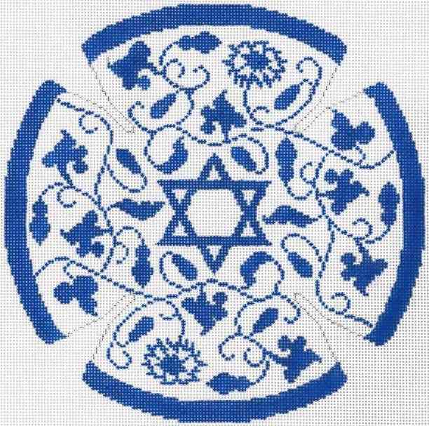 Vine Floral Blue Yarmulke