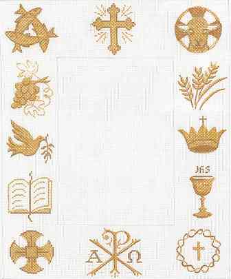 Frame - Christian Symbols - golds on white
