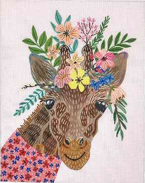 Mia Charro - Giraffe in Pink Dress w/ Flowers - on light pink