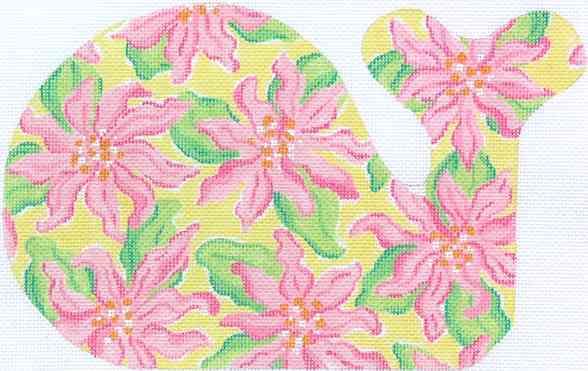 Med. Whale - Lilly - inspired Dahlias - pinks & greens on lemon