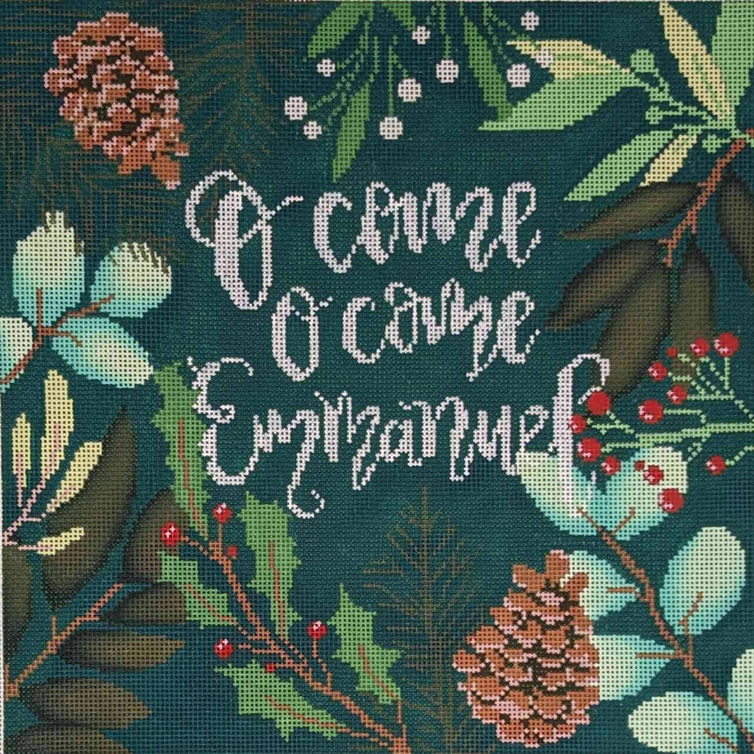 Green Botanical Pillow O Come O Come Emmanuel