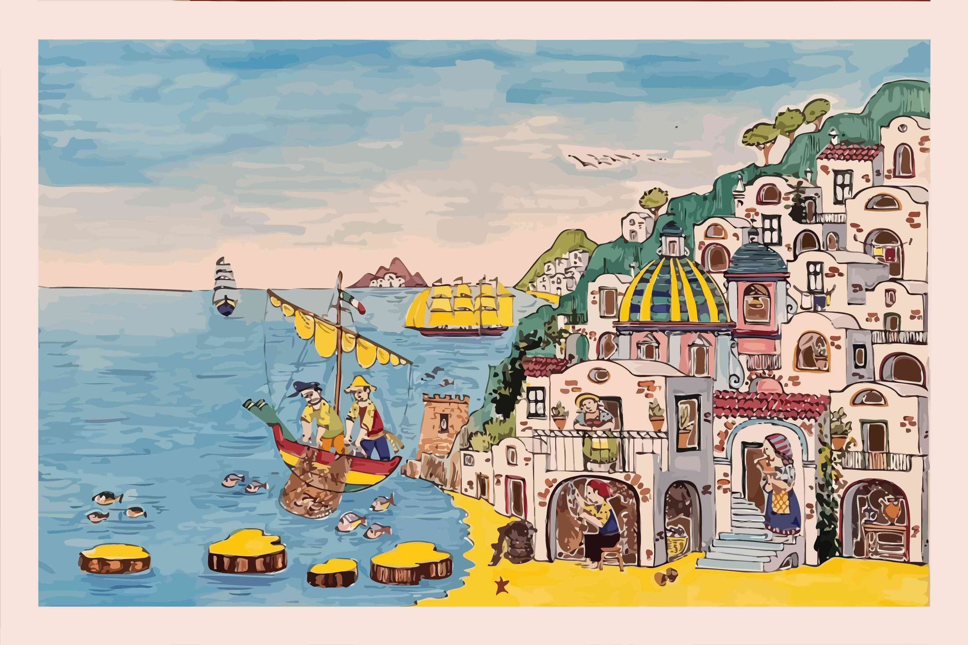 Village near Beach Painting