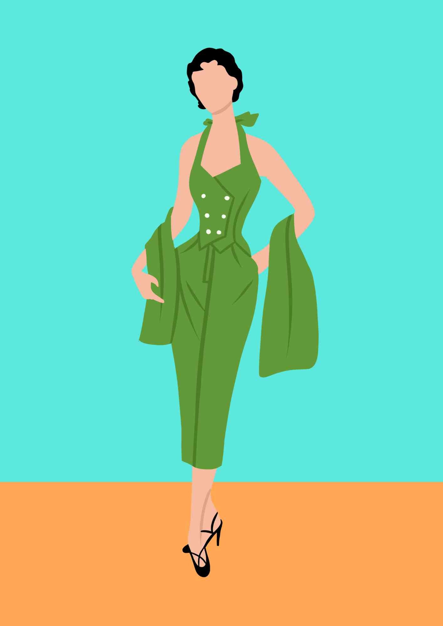 70's Outfit - Emerald Elegant Dress