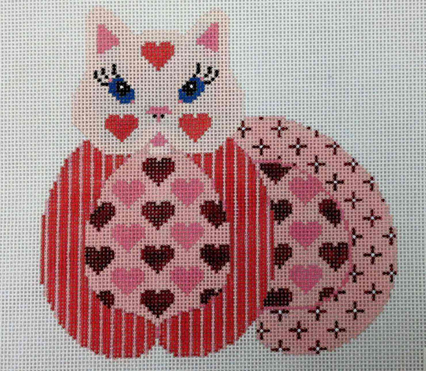 Reclining Pink Kitty w/Hearts