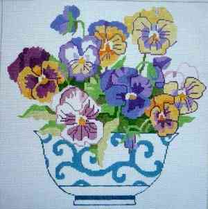 Pansies in a Blue Bowl