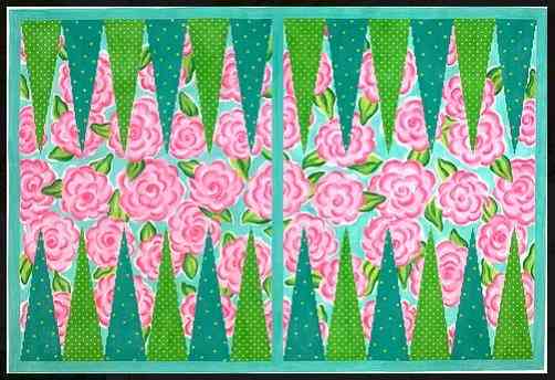 Backgammon Board Canvas - Lilly-inspired Roses - Pinks, Greens & Turquoise