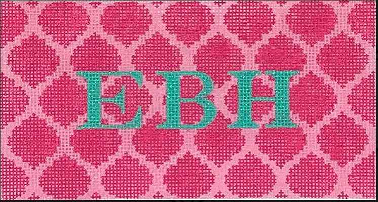 Rectangular Insert - Quatrefoils - Raspberry on Light Pink with Turquoise Letters