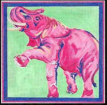 Fuchsia Prancing Elephant in Light Green - Pinks, Blues & Greens