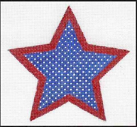 Mini Star - Blue with White Dots & Sparkly Red Border
