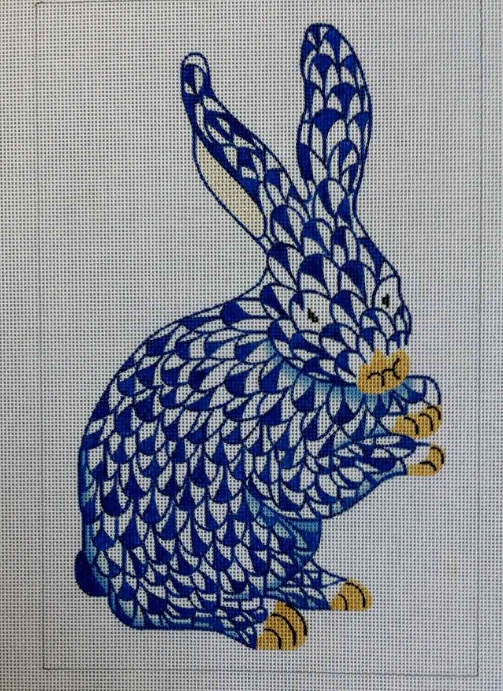 Herend-Inspired Fishnet Bunny, Blue & Gold